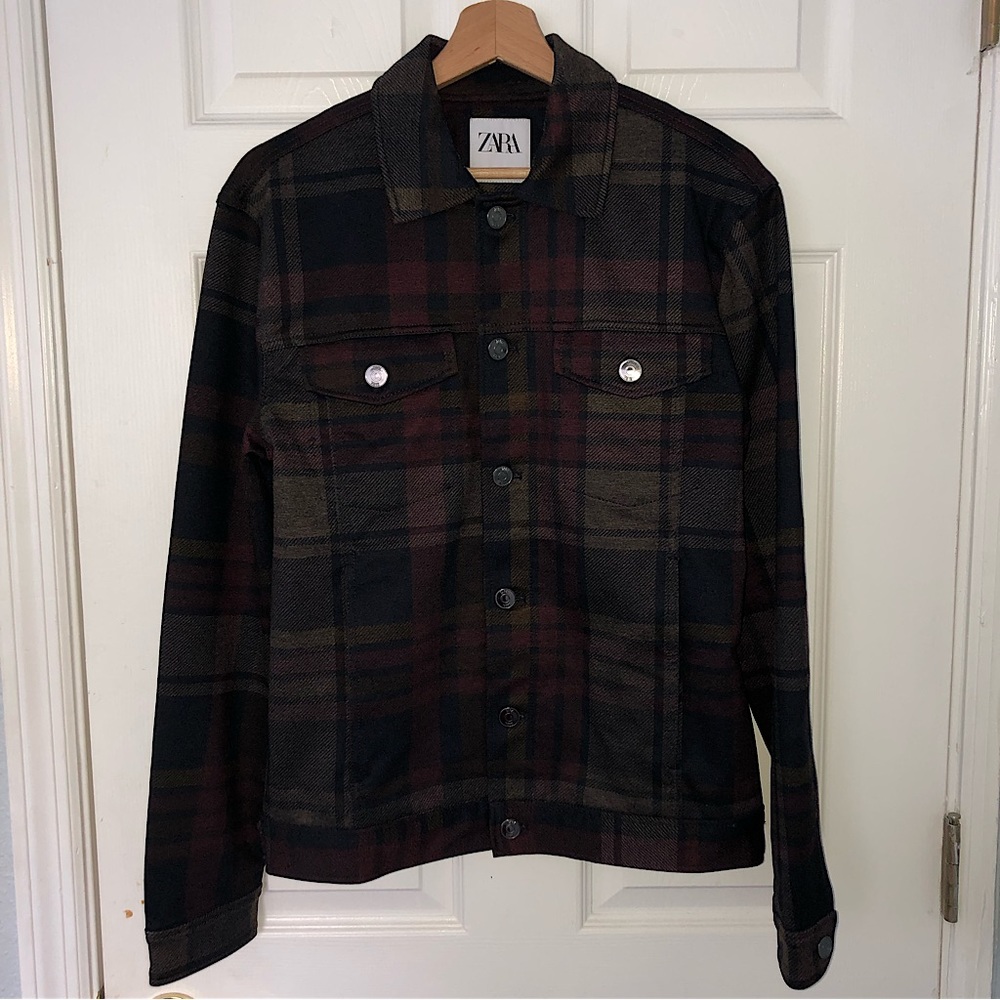 Zara Trucker Inspired Plaid Jacket - SMALL.